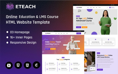 Eteach -  Online Education &amp;amp; LMS Course HTML Website Template