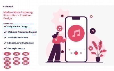Modern Music Listening Illustration – Creative Concept Design