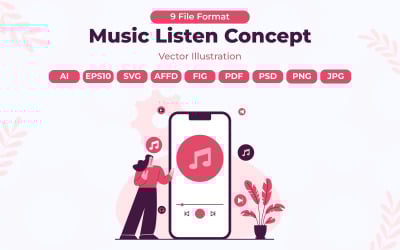 Modern Music Listening Illustration – Creative Concept Design