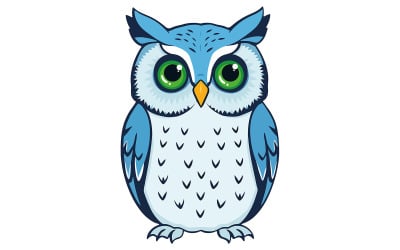 Charming Blue Owl with Green Eyes Vector Design