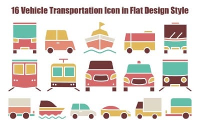 16 Vehicle Transportation Icon in Flat Design Style