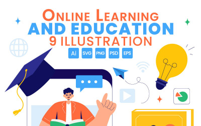 9 Illustrazione di apprendimento e istruzione online