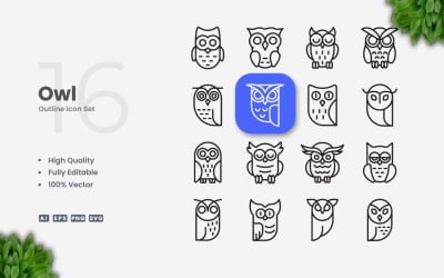 Collection de 16 icônes de contour de hibou