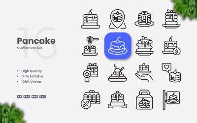 Conjunto de 16 iconos de contorno de panqueques