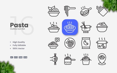 Conjunto de 16 iconos de contorno de pasta
