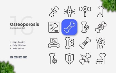 16 Osteoporosis Outline Icon Set