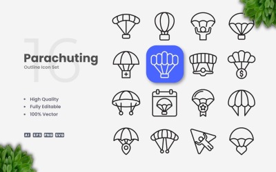 16 Parachuting Outline Icon Set
