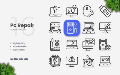 16 PC Repair Kontur Ikonuppsättning