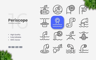 16 Periscoop-omtrekpictogramset
