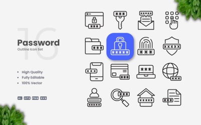 16 Set di icone di contorno della password