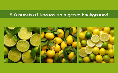A bunch of lemons on a green background