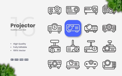 Conjunto de 16 iconos de contorno de proyector