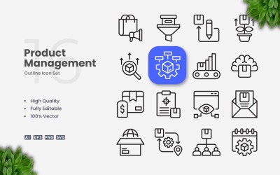 Conjunto de 16 iconos de esquema de gestión de productos