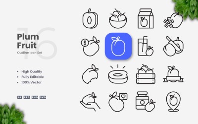 Ensemble d&amp;#39;icônes de 16 fruits de prune