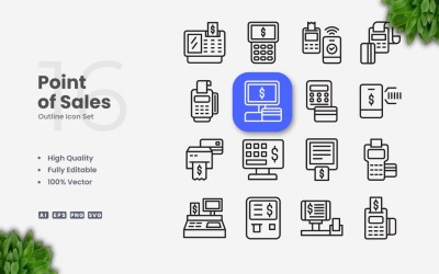 16 Point of Sales Outline Icon Set