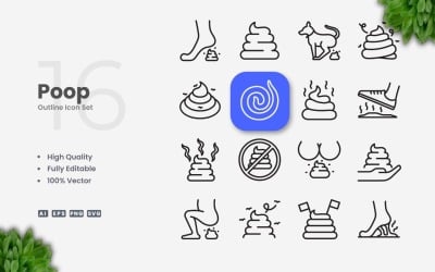 16 Poop-Umriss-Symbolsammlung