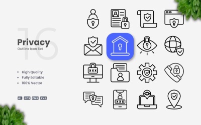 16 set di icone di contorno della privacy