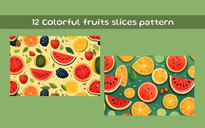 Colorful fruits  and vegetables slices pattern AI image