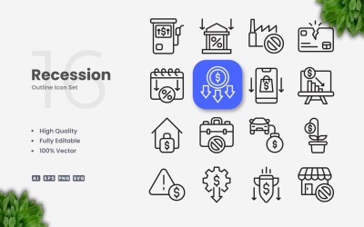 Conjunto de 16 iconos de esquema de recesión