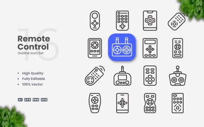 16 Remote Control Outline Icon Set