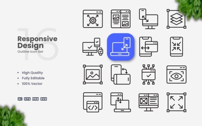 16 Responsive Design Outline Icon Set