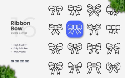 16 Ribbon Bow Outline Ikonuppsättning
