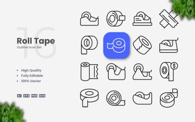 16 Roll Tape Outline Icon Set