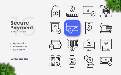 Conjunto de 16 iconos de esquema de pago seguro