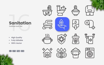 Conjunto de 16 iconos de esquema de saneamiento