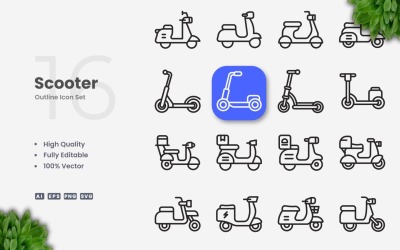 16 Roller-Umriss-Symbolsatz