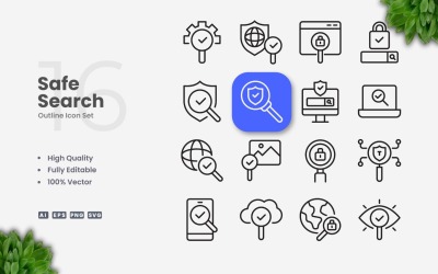 16 Safe Search Outline Icon Set