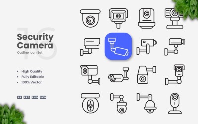 16 set di icone di contorno della telecamera di sicurezza