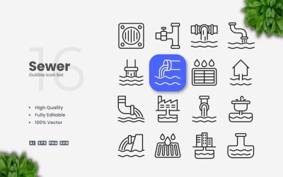 16 Sewer Outline Icon Set