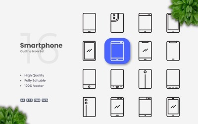 Conjunto de 16 ícones de contorno de smartphone
