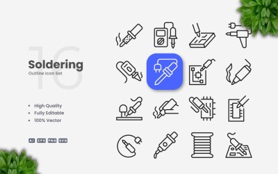 16 Soldering Outline Icon Set