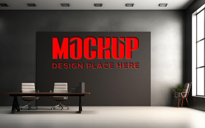 Red logo mockup on wall psd