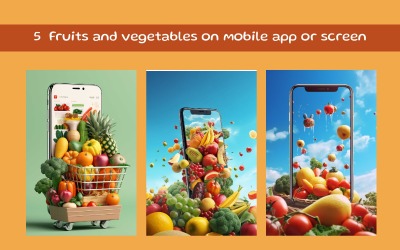 Fruits and vegetables on mobile app or screen