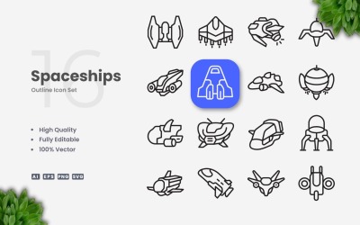 16 Raumschiff-Umriss-Icon-Set
