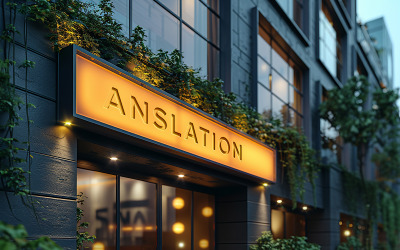 A building front sign debossed logo mockup psd
