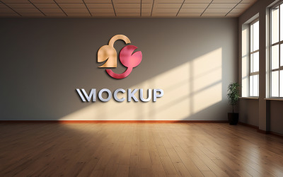 Glass logo mockup on indoor brown wall sign mockup photorealistic psd