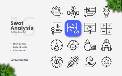 16 set di icone di analisi SWOT