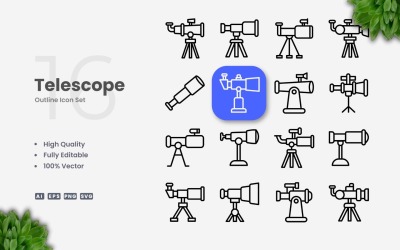 16 Set di icone di contorno del telescopio