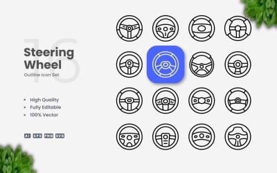 16 Steering Wheel Outline Icon Set