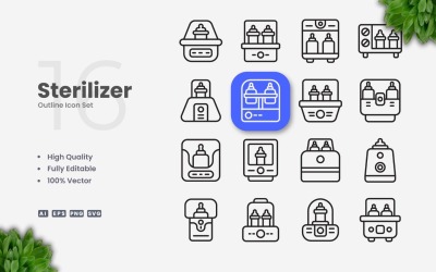 16 Sterilizer Outline Icon Set