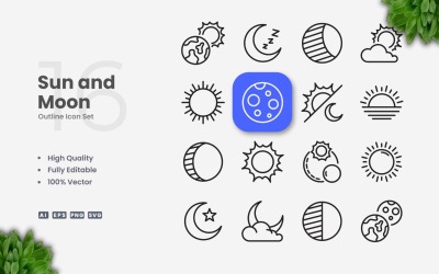 16 Sun and Moon Outline Icon Set