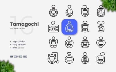 16 Tamagochi Outline Icon Set