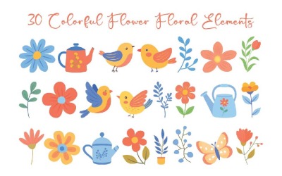 30 Colorful Flower Floral Elements