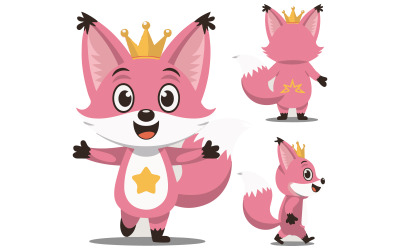 A cartoon illustration of a pink fox character