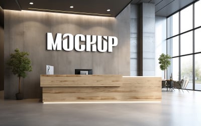 Hotel reception wooden wall 3d logo mockup psd