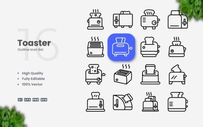 16 Toaster Outline Icon Set